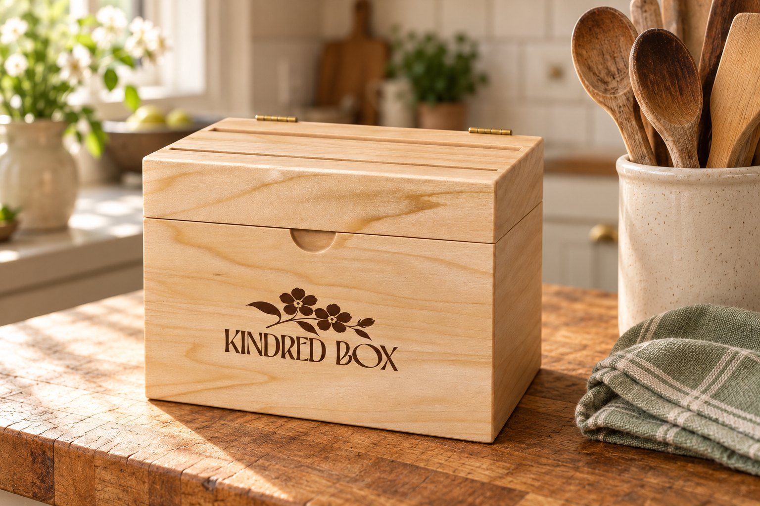 The Kindred Recipe Box on a kitchen counter