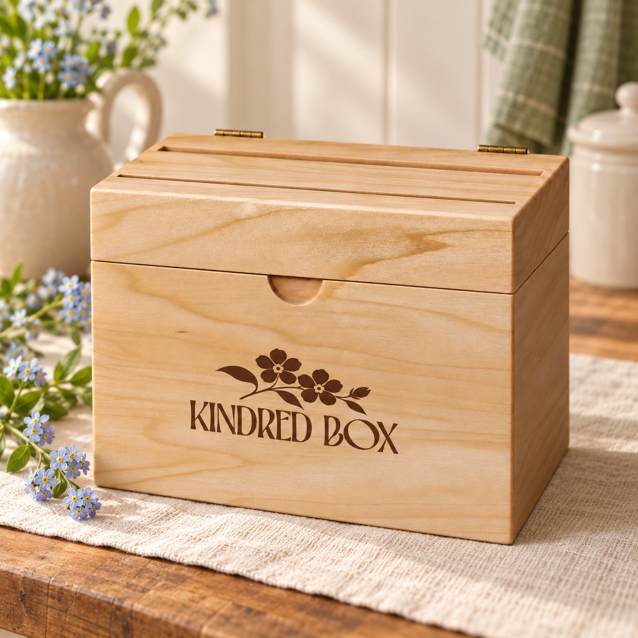 The Kindred Recipe Box with forget-me-nots